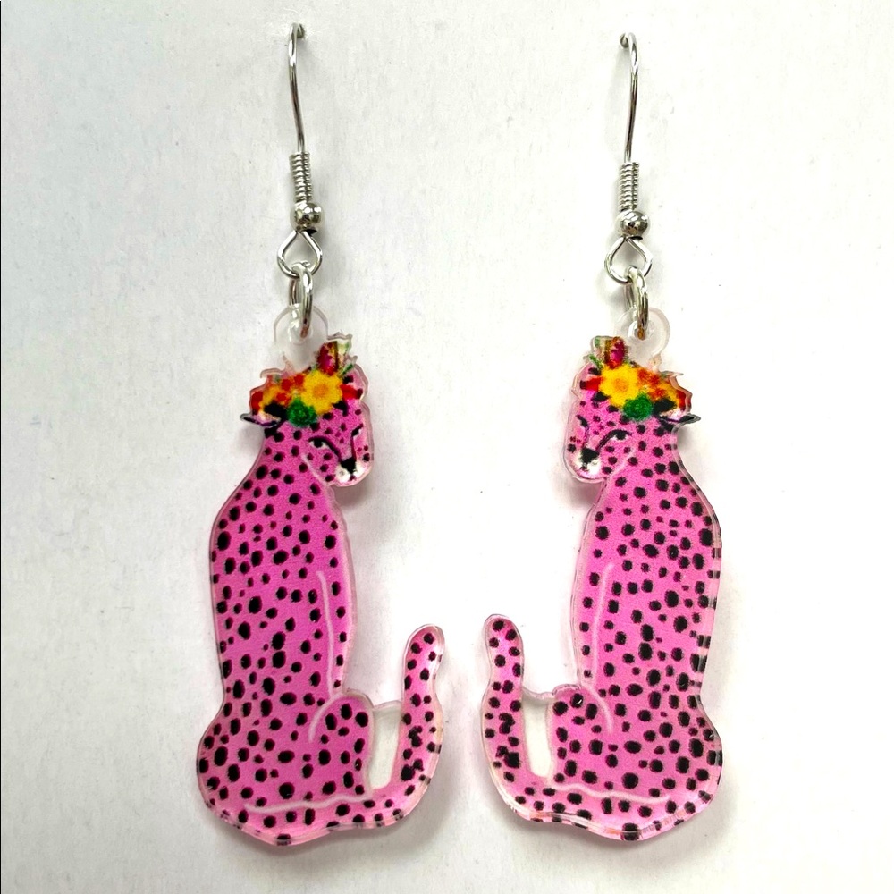 Pink leopard earrings
